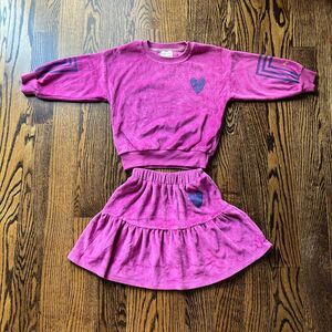 Bobo Choses Organic Cotton Velour Heart Sweatshirt and Skirt Set (2-3Y)